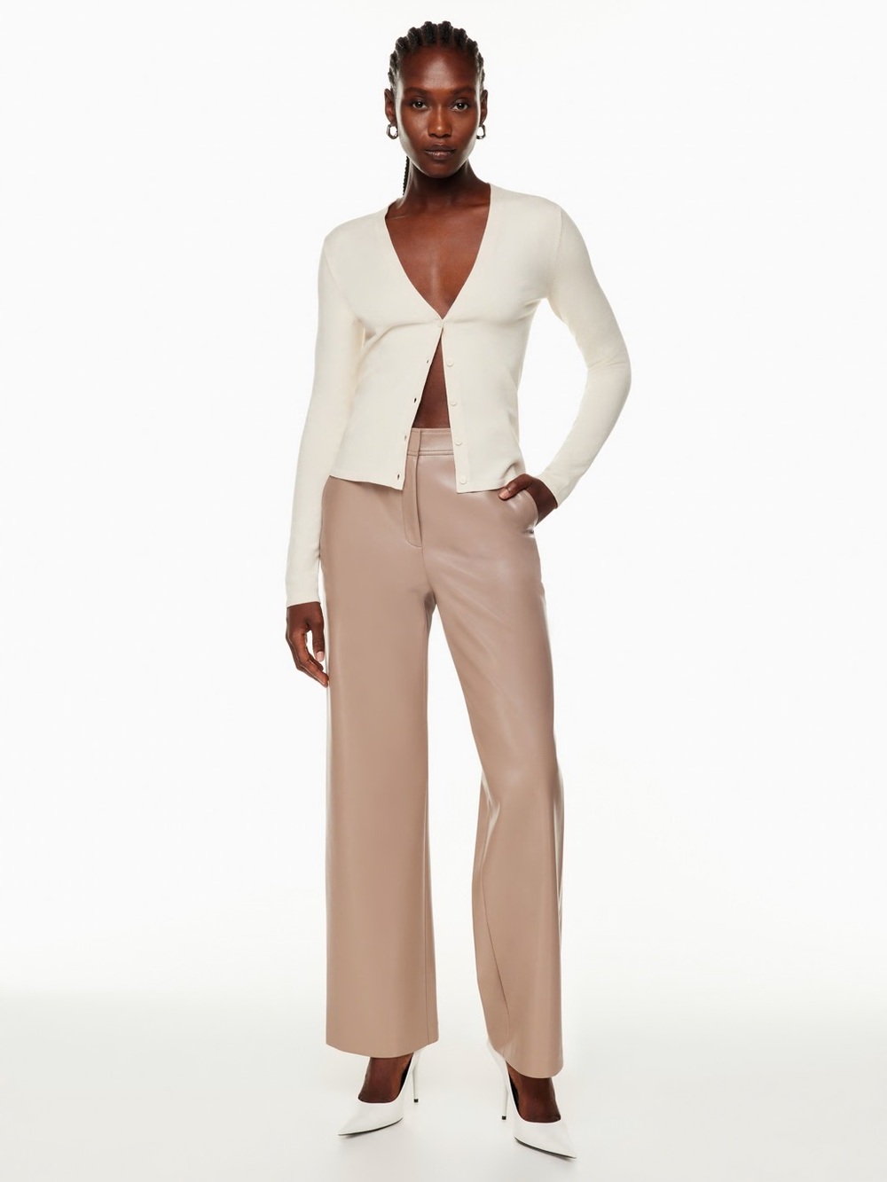 Babaton Straight-Leg Faux Leather Pants in Taupe Aritzia